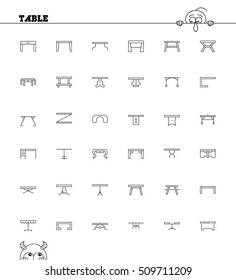 Table line icon set. Collection of high quality pictograms of table for home's interior. Outline vector symbols for design website or mobile app. Thin line signs of mirror for logo, visit card, etc.