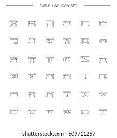 Table line icon set. Collection of high quality pictograms of table for home's interior. Outline vector symbols for design website or mobile app. Thin line signs of mirror for logo, visit card, etc.
