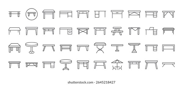 Conjunto De Ícones Da Linha Da Tabela. Outline Signs para Gráficos e Web Design, Apps, Anúncios, Vários Cartões 