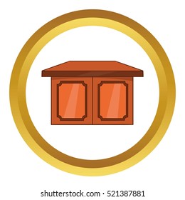 Table for living room vector icon in golden circle, cartoon style isolated on white background