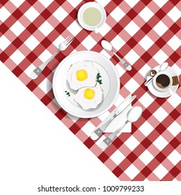 table for lunch with eggs illustration set two