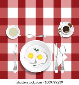 table for lunch with eggs illustration set one
