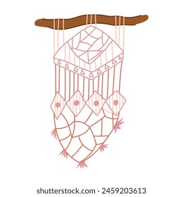 mesa macrame pared colgante de dibujos animados. tapiz de bricolaje, tejido escandinavo, silla de estante mesa macrame pared colgante signo. símbolo aislado Ilustración vectorial