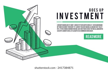 Table with market statistics chart illustration. Investment business strategy financial planning growth concept. Hand drawn vector sketch.
