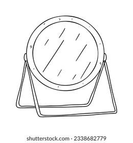 Table mirror. Hand drawn doodle style. Vector illustration isolated on white. Coloring page.