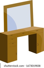 Table with mirror, illustration, vector on white background.