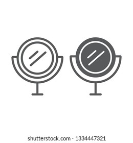 Table mirror line and glyph icon, glass and reflection, round mirror sign, vector graphics, a linear pattern on a white background, eps 10.