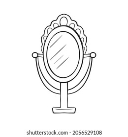 Table mirror in vintage style. Vector sketch doodle drawn by hand