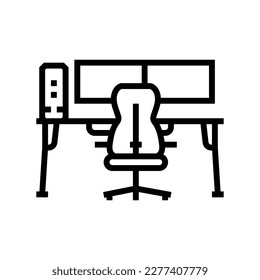 table monitor computer chair home office line icon vector. table monitor computer chair home office sign. isolated contour symbol black illustration