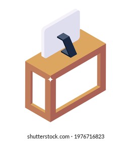 Table and monitor, reception isometric icon