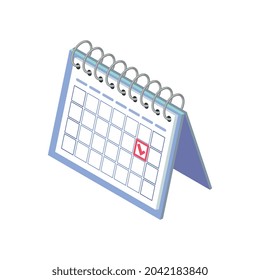 Calendario de mes de tabla con marca roja ilustración vectorial de icono isométrico