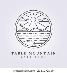 table mountain cape town logo vector illustration design simple line art emblem badge template background