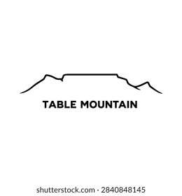 Table Mountain peak contour with a clear name caption, Table Mountain mountain drawing presented in minimal black outline style on white for atlas and geography projects