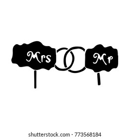 Table Mr and mrs and rings vector illustration. Doodle style. Design, print, decor, textile, paper