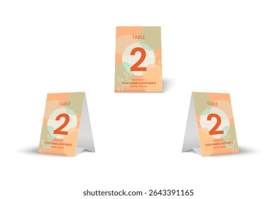 Table Number 2 Tent Card Mockup with Soft Pastel Abstract Design for Cafe