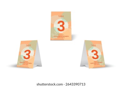 Table Number 3 Tent Card Mockup with Soft Pastel Floral Abstract Design for Restaurant 