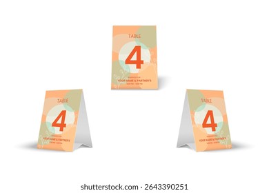 Table Number 4 Tent Card Mockup with Soft Pastel Floral Abstract Design for Restaurant or Cafe