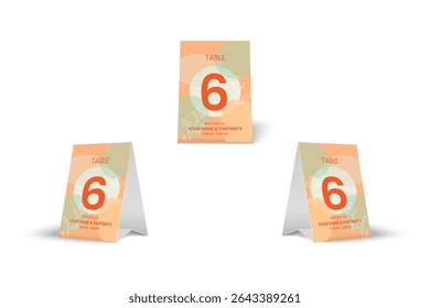 Table Number 6 Tent Card Mockup with Pastel Abstract Floral Design for Restaurant or Cafe
