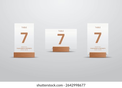 Table Number 7 Card Mockup with Wooden Stand Elegant White 