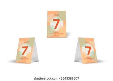 Table Number 7 Tent Card Mockup with Abstract Floral Design for Restaurant or Cafe