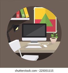 Table office computer vector illustration