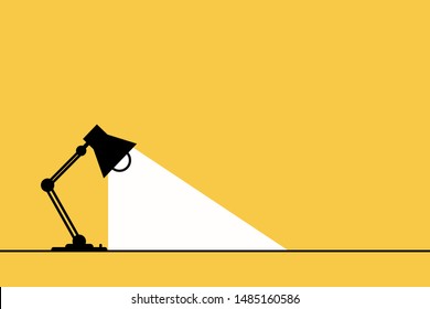 Table office desktop lamp for design banner or poster business idea on yellow, stock vector illustration