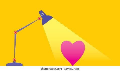 Table office lamp. Big Love Concept Background. Electrical bulb. Light source. Vector illustration.