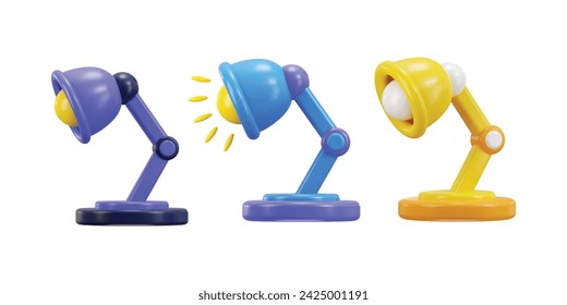 Tischbürolampe Schreibtischlampe elektrische Lampe mit Glühbirnen 3D Icon Vektor Illustration Set