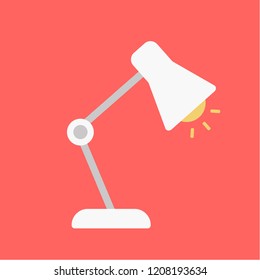 Table office lamp. Desktop electric. Vector illustration flat design. Isolated on red background. Silhouette lamp. Electrical bulb.