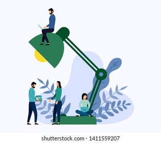 Table office lamp with human concepts, vector illustration