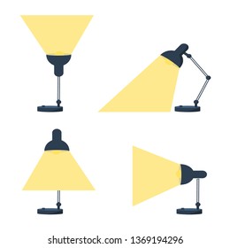 Table office retro desktop lamp lighting. Bright business  ideas set vector