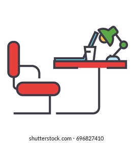 Table office sideview concept. Line vector icon. Editable stroke. Flat linear illustration isolated on white background
