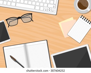 table with office supplies