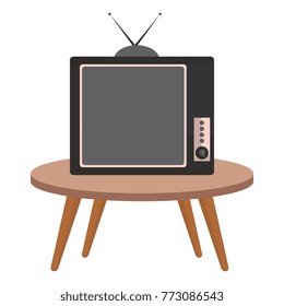 table with old tv isolated icon