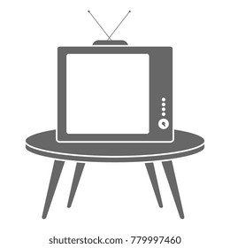 table with old tv isolated icon