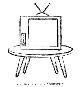 table with old tv isolated icon