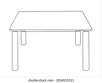 table on line drawing on white isolated background.Continuous line.