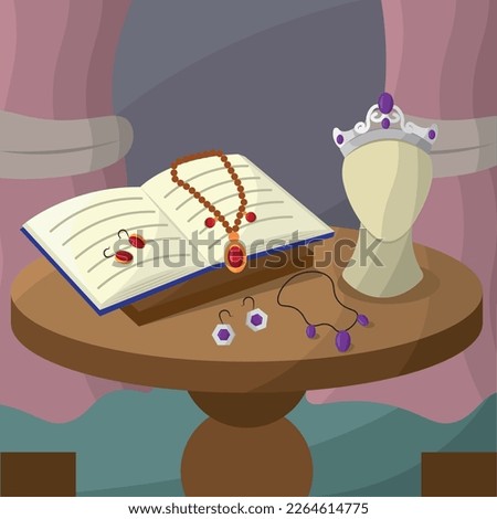 Table with open book and manikin with crown Vector