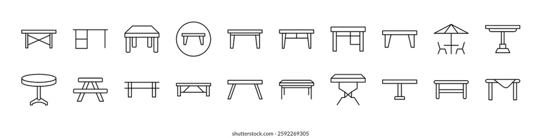 Table Outline Simple Linear Image Collection. Editable Stroke. Suitable for Web Sites, Books, Cards, Apps 
