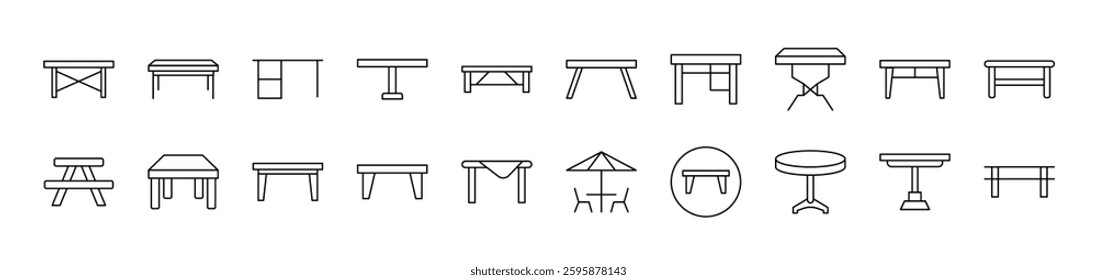 Table Pack of Thin Icons. Editable Stroke. Suitable for Web Sites, Books, Cards, Apps 