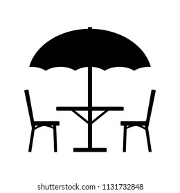 Table Parasol And Chairs Icon On White Background.Vector Design