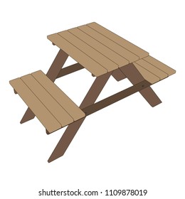 Table picnic icon, vector outdoor background illustration, park wooden bench
