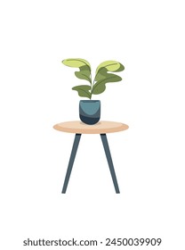 table with plant, vector illustration