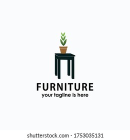 table and plants pot vector concept design templates illustration, furniture logo templates