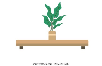 Table with potted flowers on it. on a white background. Suitable for interior design