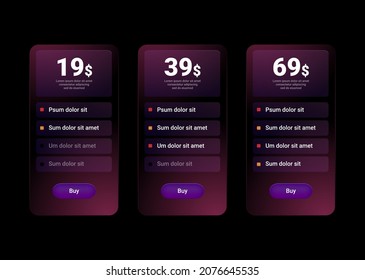 Table price comparison with blurring effect. Pricing table or price list for websites and applications. Vector