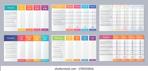 Table Price Template. Vector. Comparison Plan Chart. Set Pricing Data Grid With 4 Columns. Checklist Compare Tariff Banner. Comparative Spreadsheets With Options. Color Illustration. Flat Simple Desig