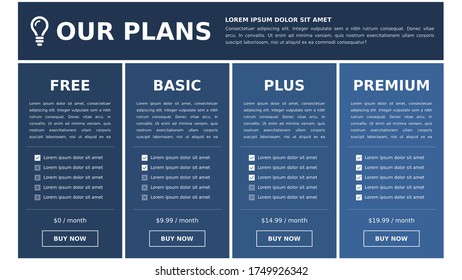 Table of products versions and price list illustration template - flat design