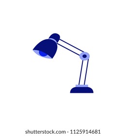 Table reading-lamp for education or work isolated on white background - flat vector illustration of home lighting equipment with lightbulb. Blue school supplies to make homework.