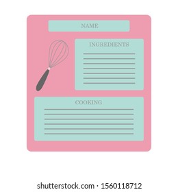 table for recipes. Vector illustration. table turquoise and pink.Eps 10.